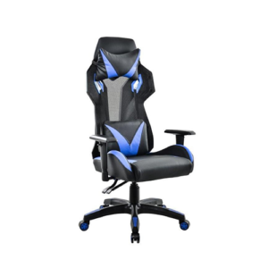 Cadeira Gamer em Couro PU Reclinável Preta e Azul EA-262