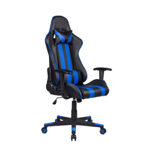 Cadeira Gamer em Couro PU Reclinável  Preta e Azul EA-267